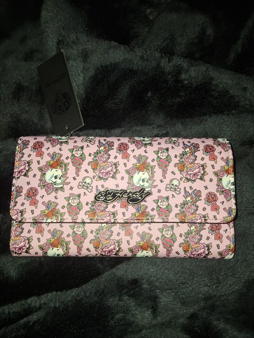 Ed Hardy Pink Floral Skull Wallet